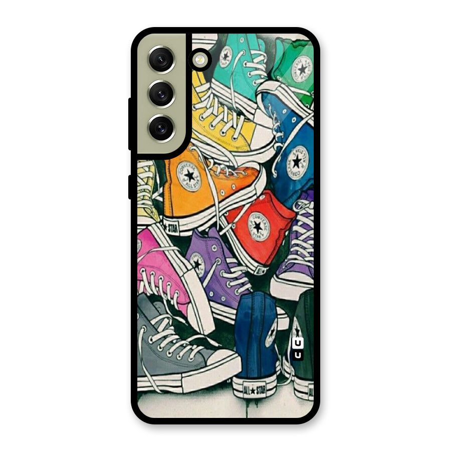 Colorful Shoes Glass Back Case for Galaxy S21 FE 5G