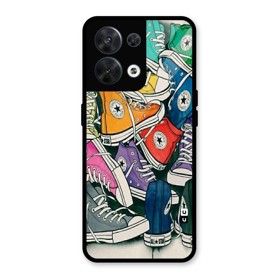 Colorful Shoes Glass Back Case for Oppo Reno8 5G