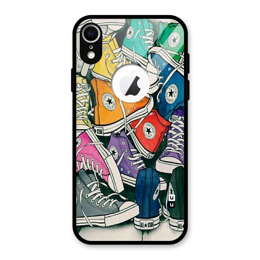 Colorful Shoes Glass Back Case for iPhone XR Logo Cut