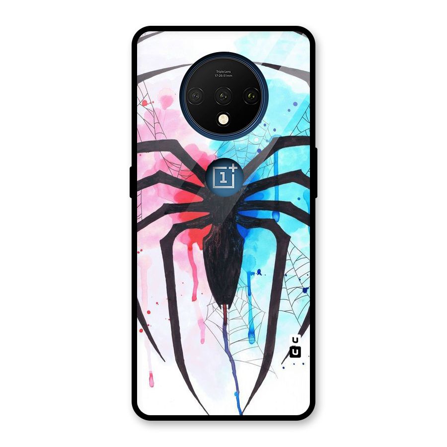 Colorful Web Glass Back Case for OnePlus 7T