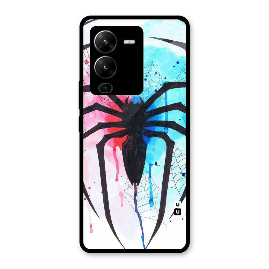 Colorful Web Glass Back Case for Vivo V25 Pro
