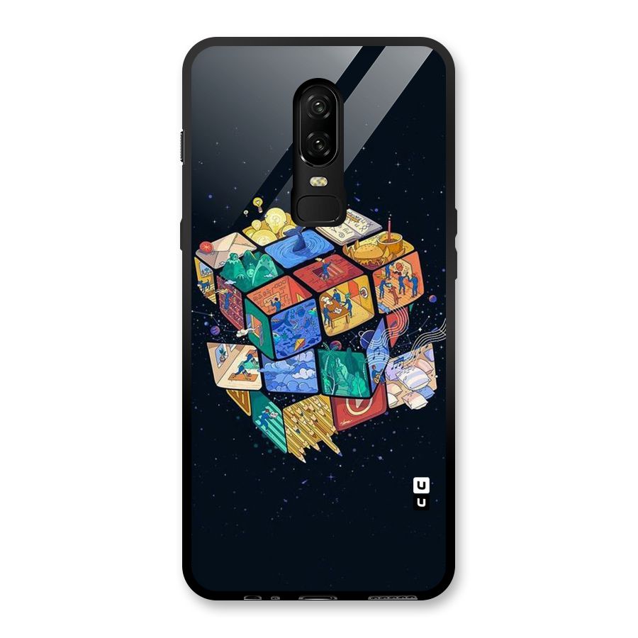 Coloured Rubic Glass Back Case for OnePlus 6