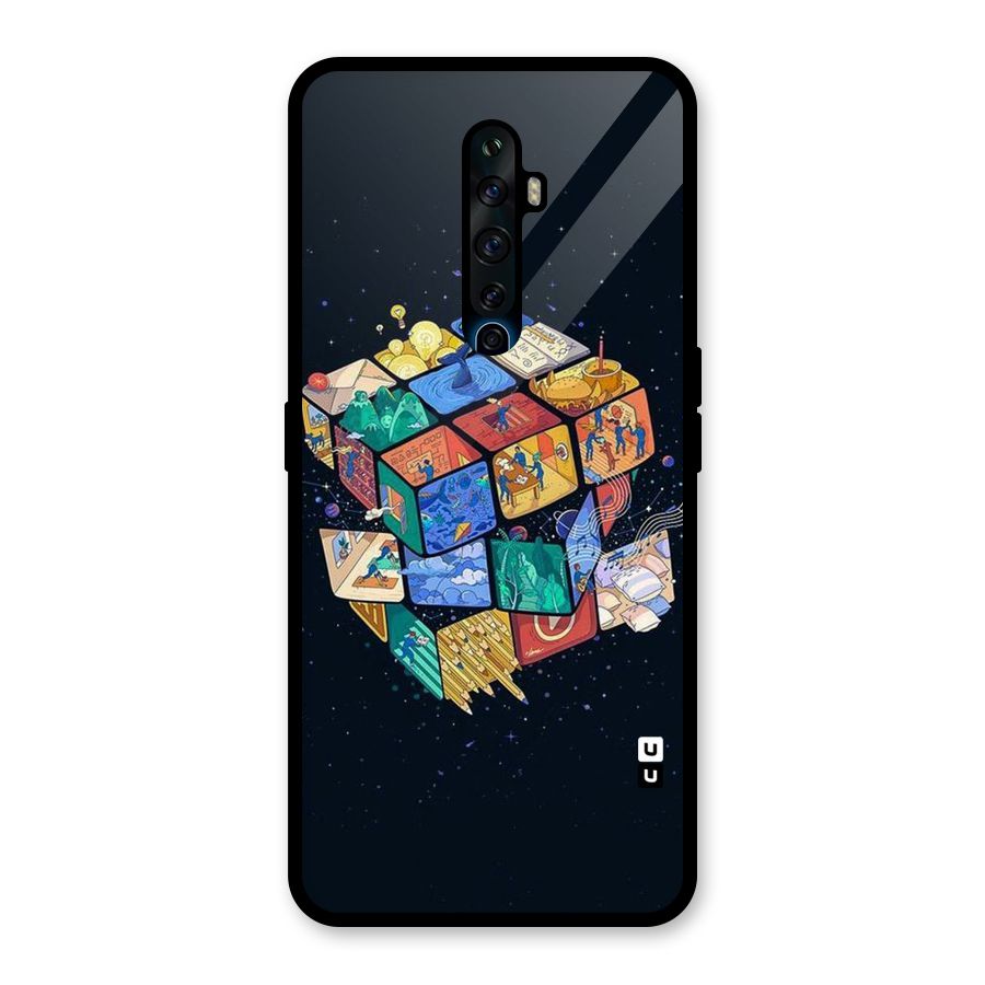Coloured Rubic Glass Back Case for Oppo Reno2 F
