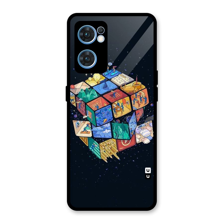 Coloured Rubic Glass Back Case for Oppo Reno7 5G