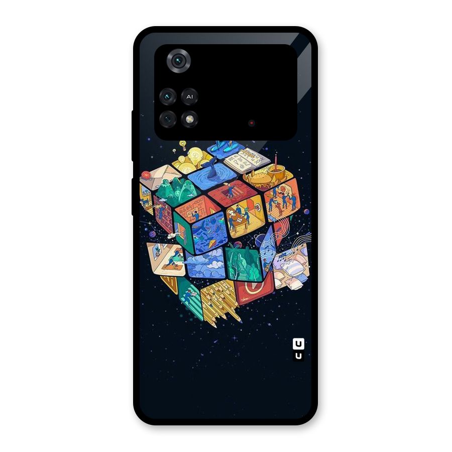Coloured Rubic Glass Back Case for Poco M4 Pro 4G