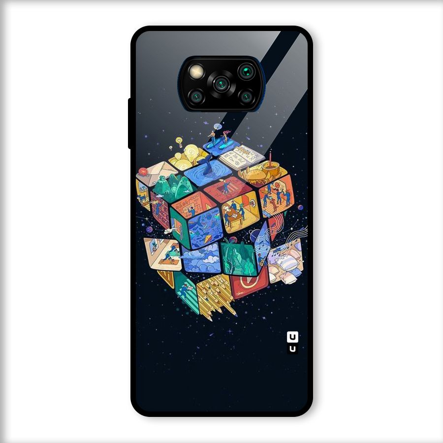 Coloured Rubic Glass Back Case for Poco X3