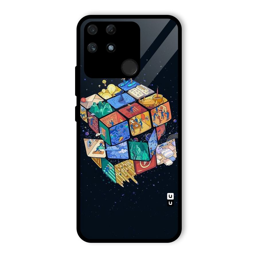 Coloured Rubic Glass Back Case for Realme Narzo 50A