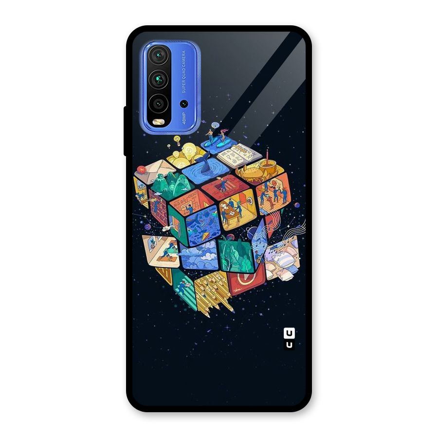 Coloured Rubic Glass Back Case for Redmi 9 Power