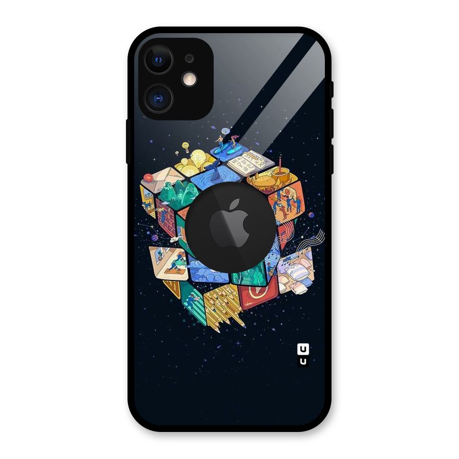 Coloured Rubic Glass Back Case for iPhone 11 Logo Cut