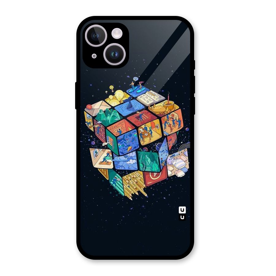 Coloured Rubic Glass Back Case for iPhone 14 Plus