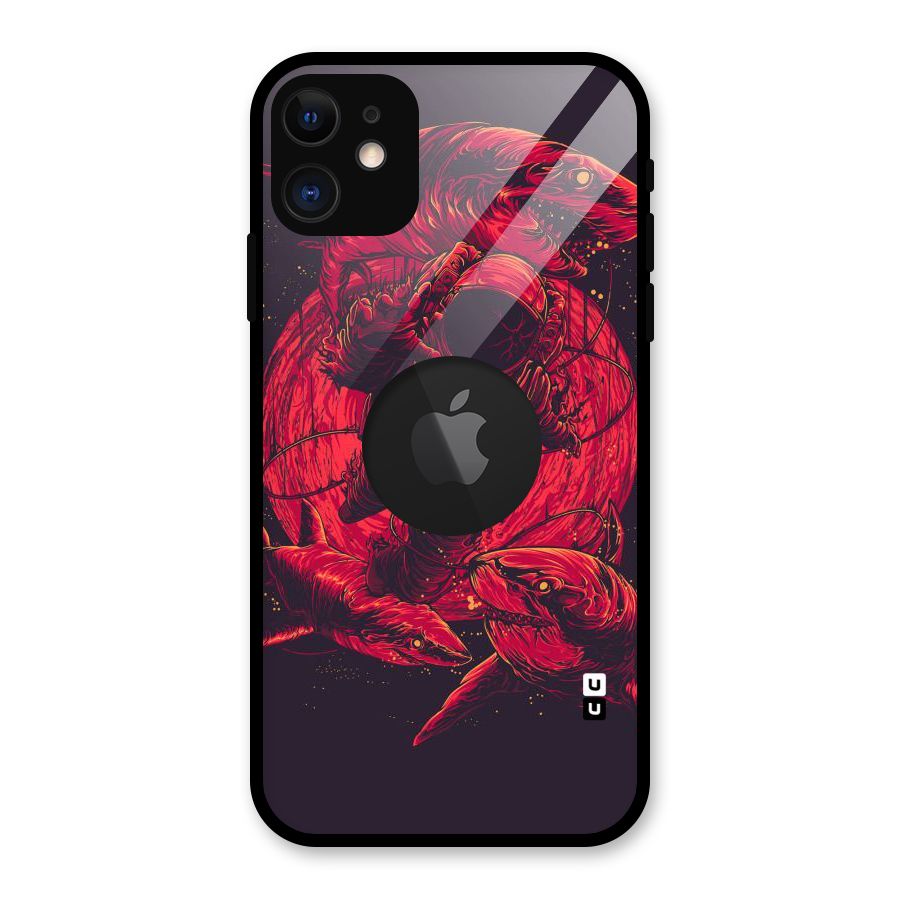 Coloured Spaceman Glass Back Case for iPhone 11 Logo Cut