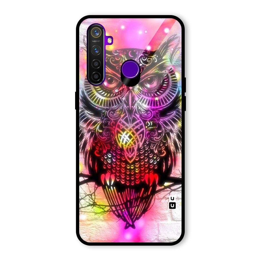 Colourful Owl Glass Back Case for Realme 5 Pro