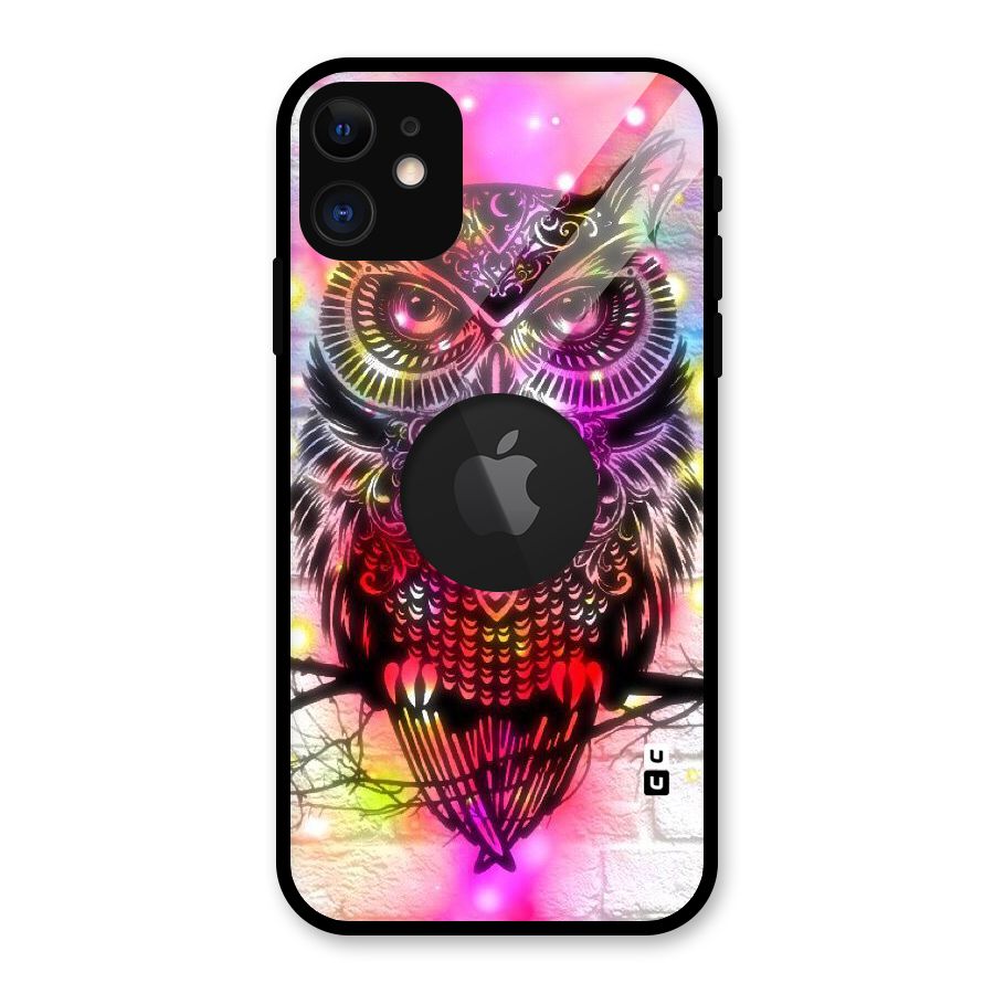 Colourful Owl Glass Back Case for iPhone 11 Logo Cut