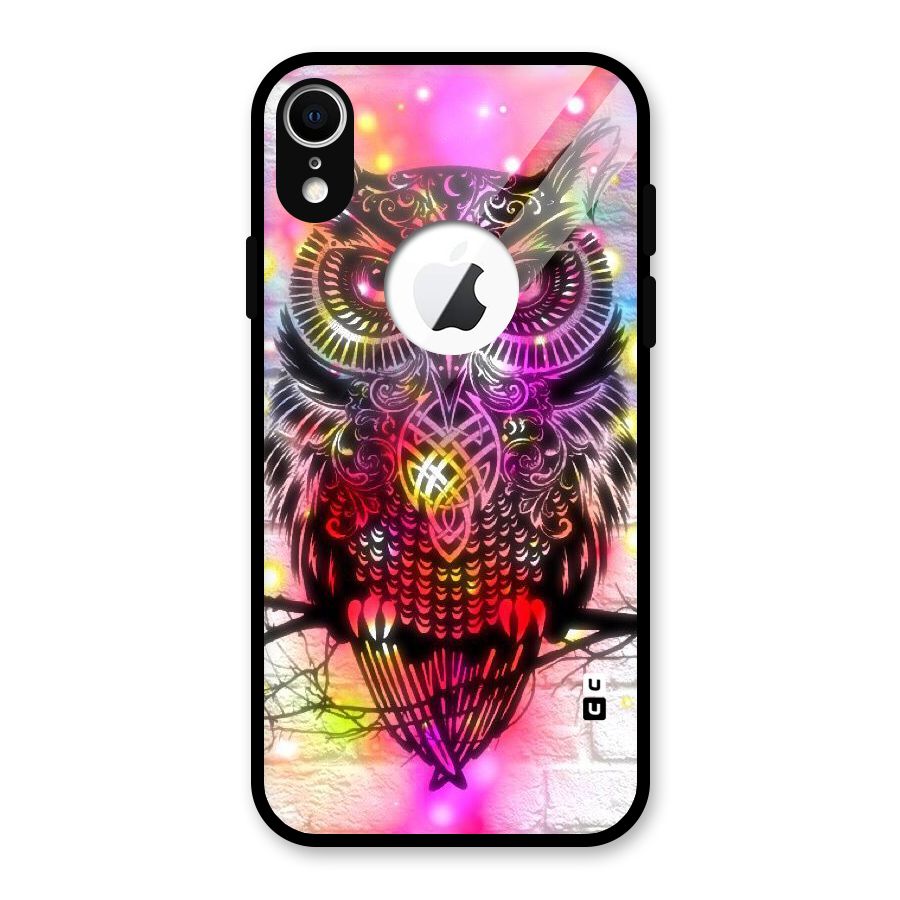 Colourful Owl Glass Back Case for iPhone XR Logo Cut