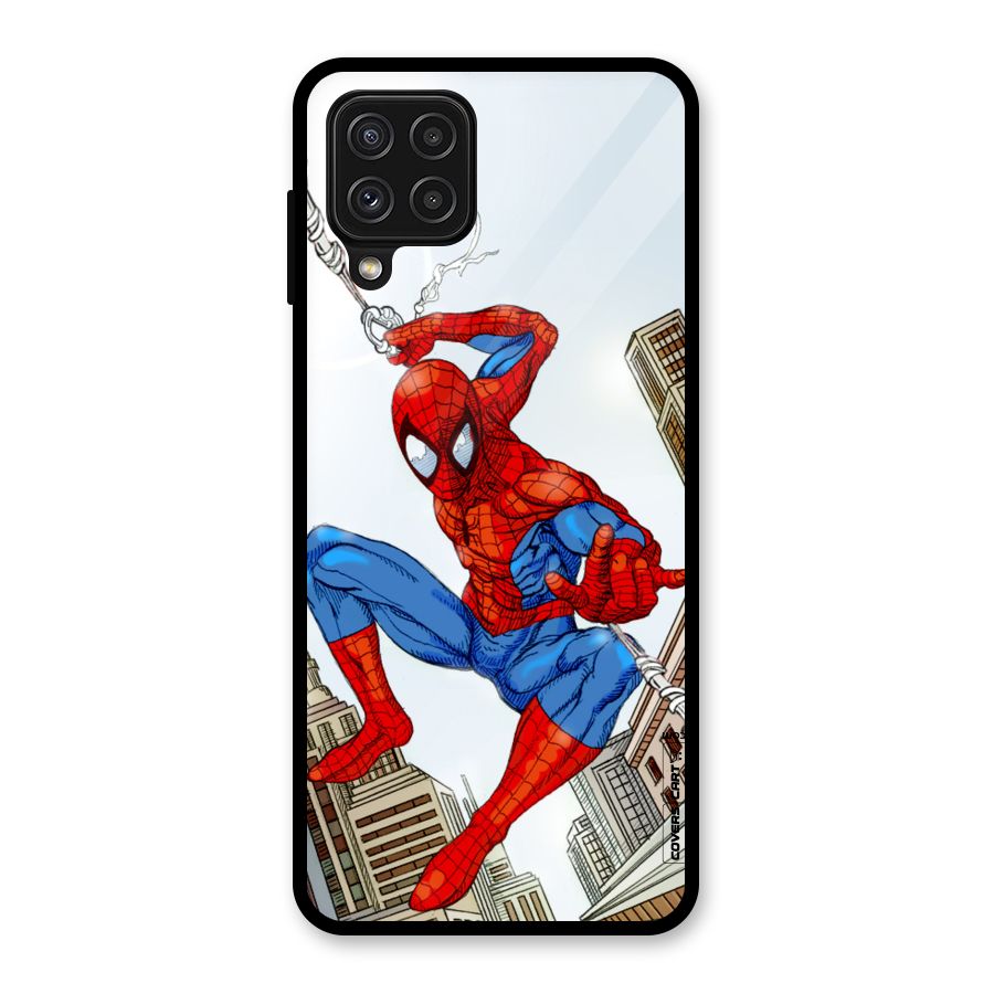 Comic Spider Man Glass Back Case for Galaxy A22 4G