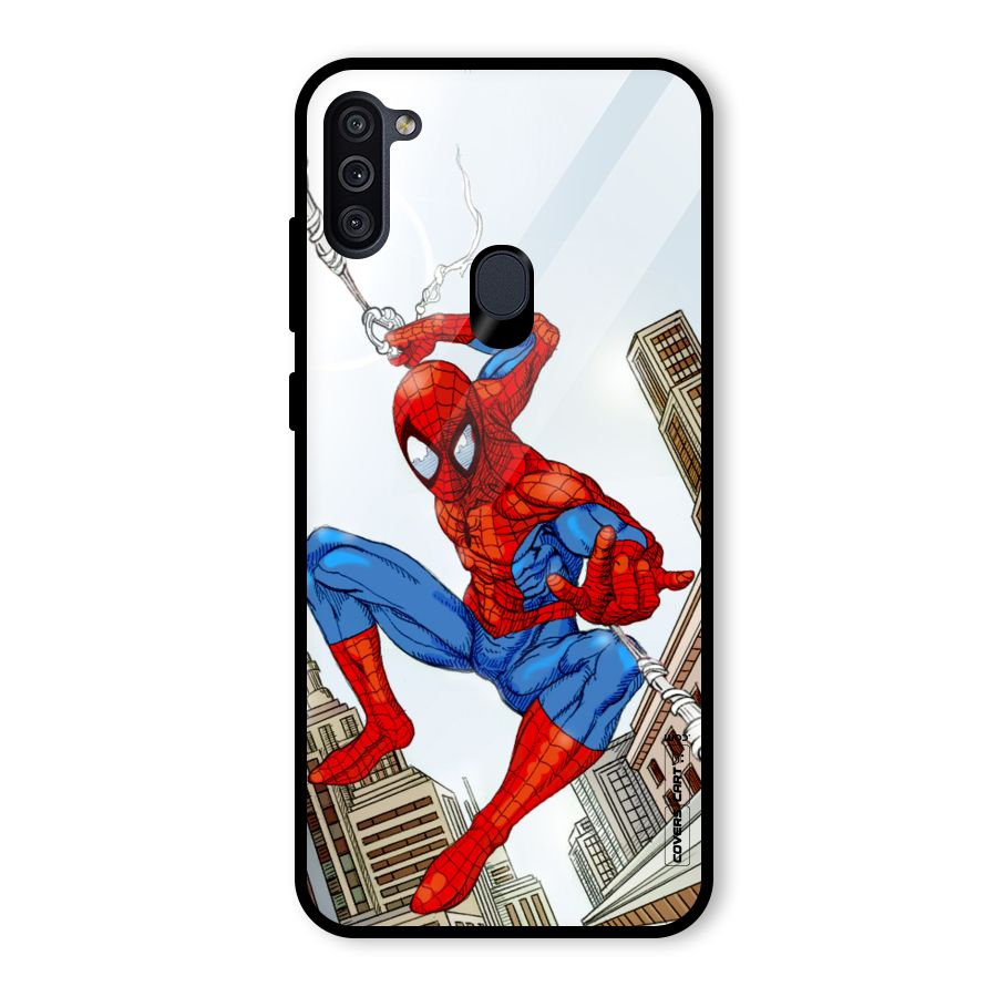Comic Spider Man Glass Back Case for Galaxy M11