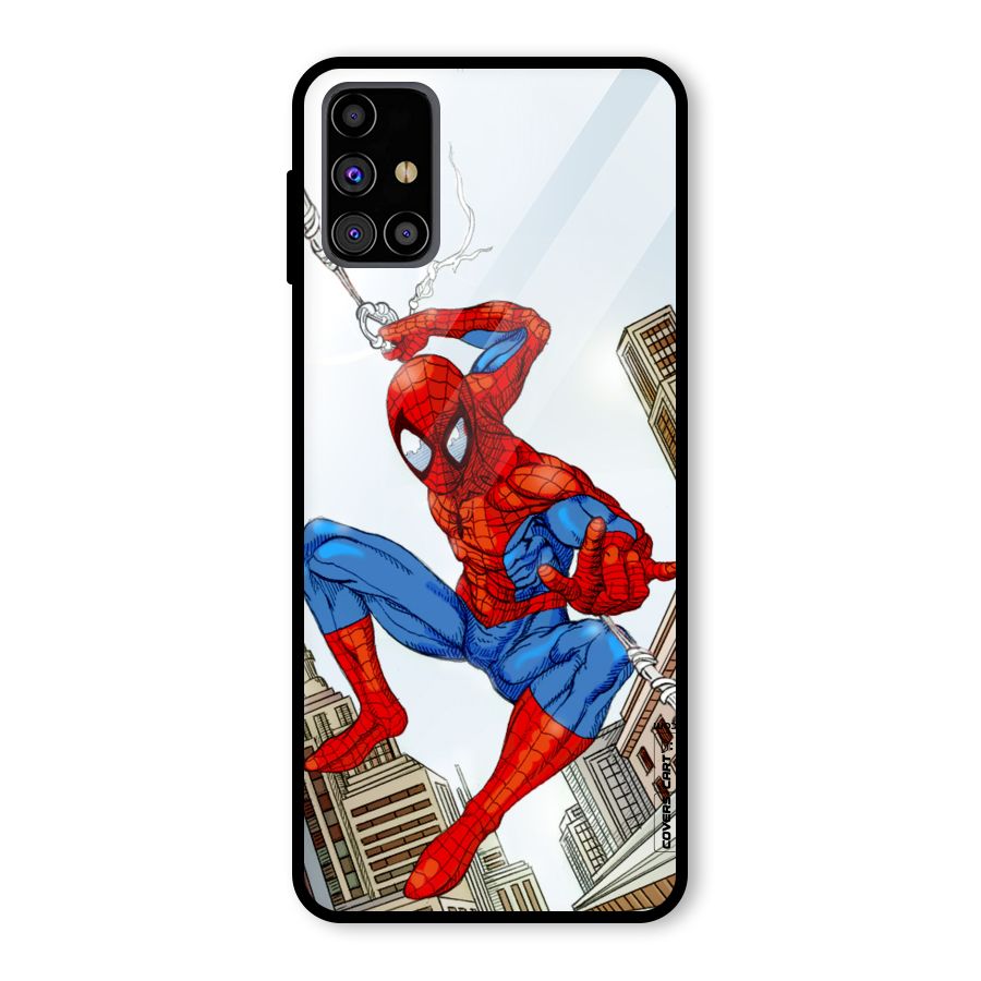 Comic Spider Man Glass Back Case for Galaxy M31s