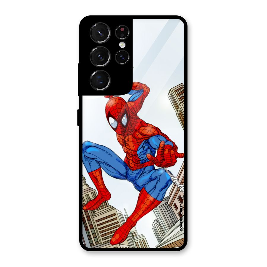 Comic Spider Man Glass Back Case for Galaxy S21 Ultra 5G