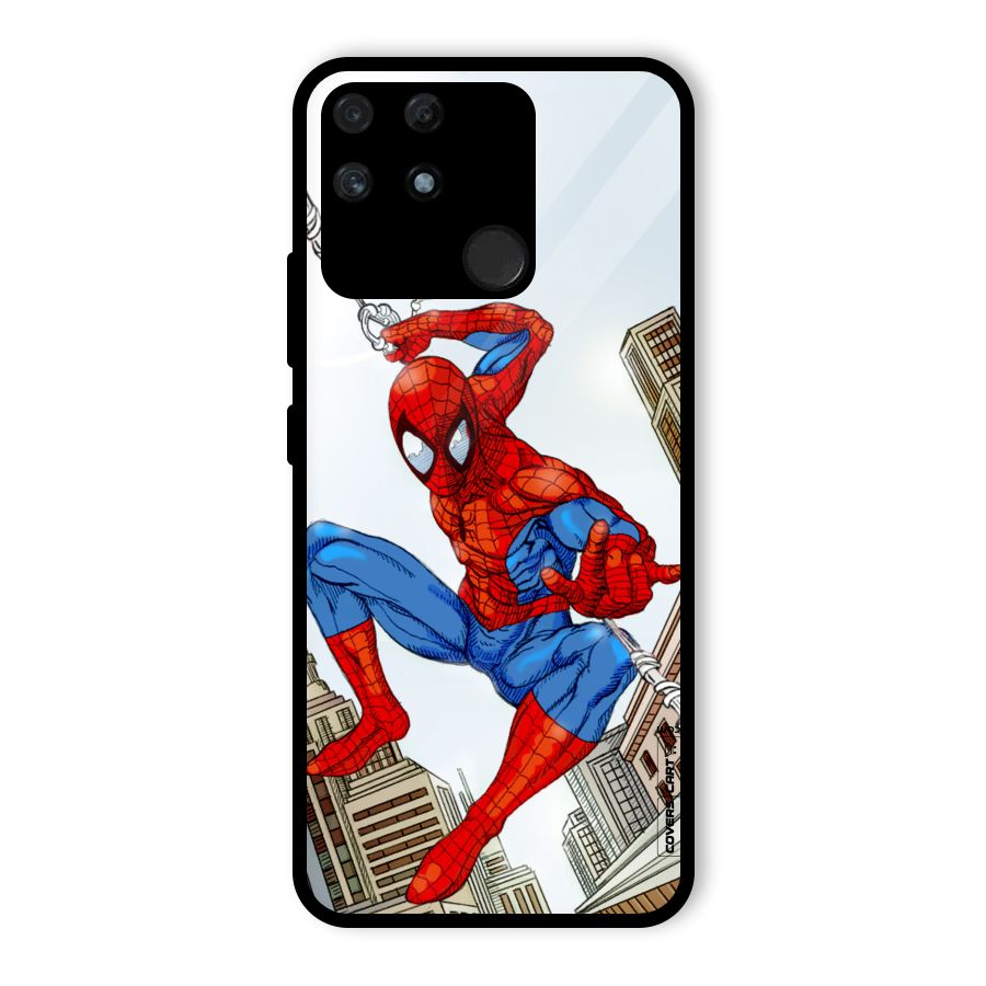 Comic Spider Man Glass Back Case for Realme Narzo 50A