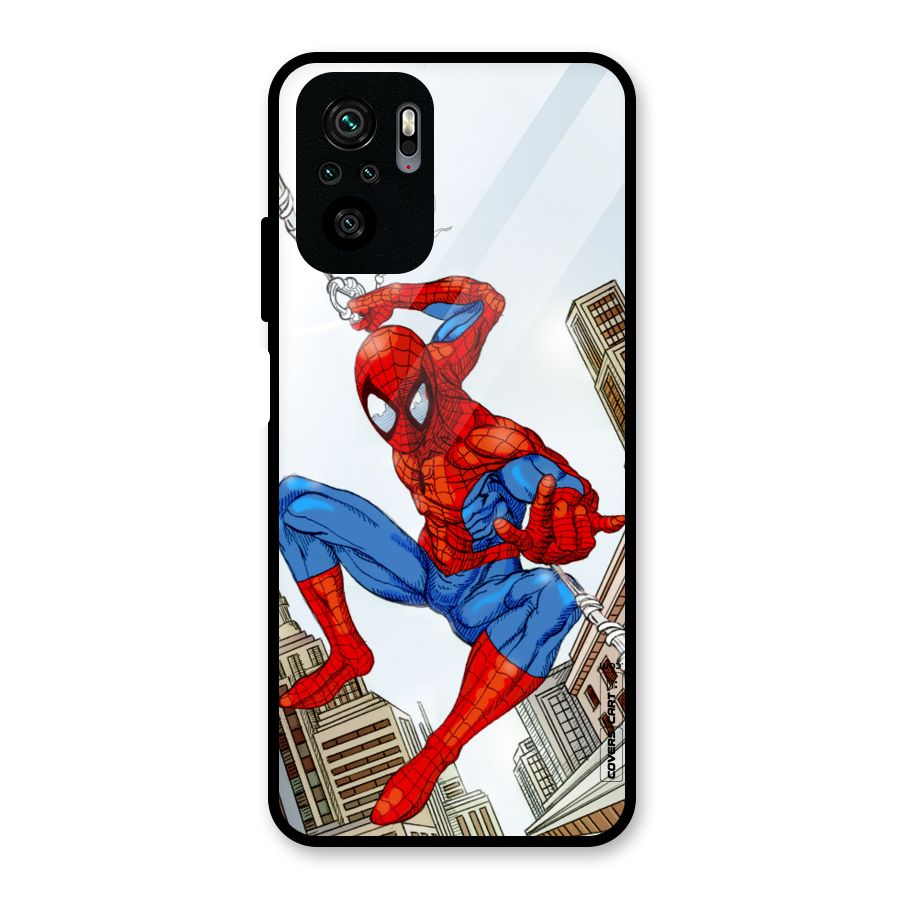 Comic Spider Man Glass Back Case for Redmi Note 10S