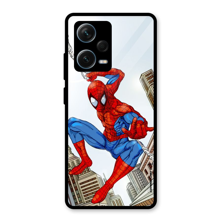 Comic Spider Man Glass Back Case for Redmi Note 12 Pro Plus 5G