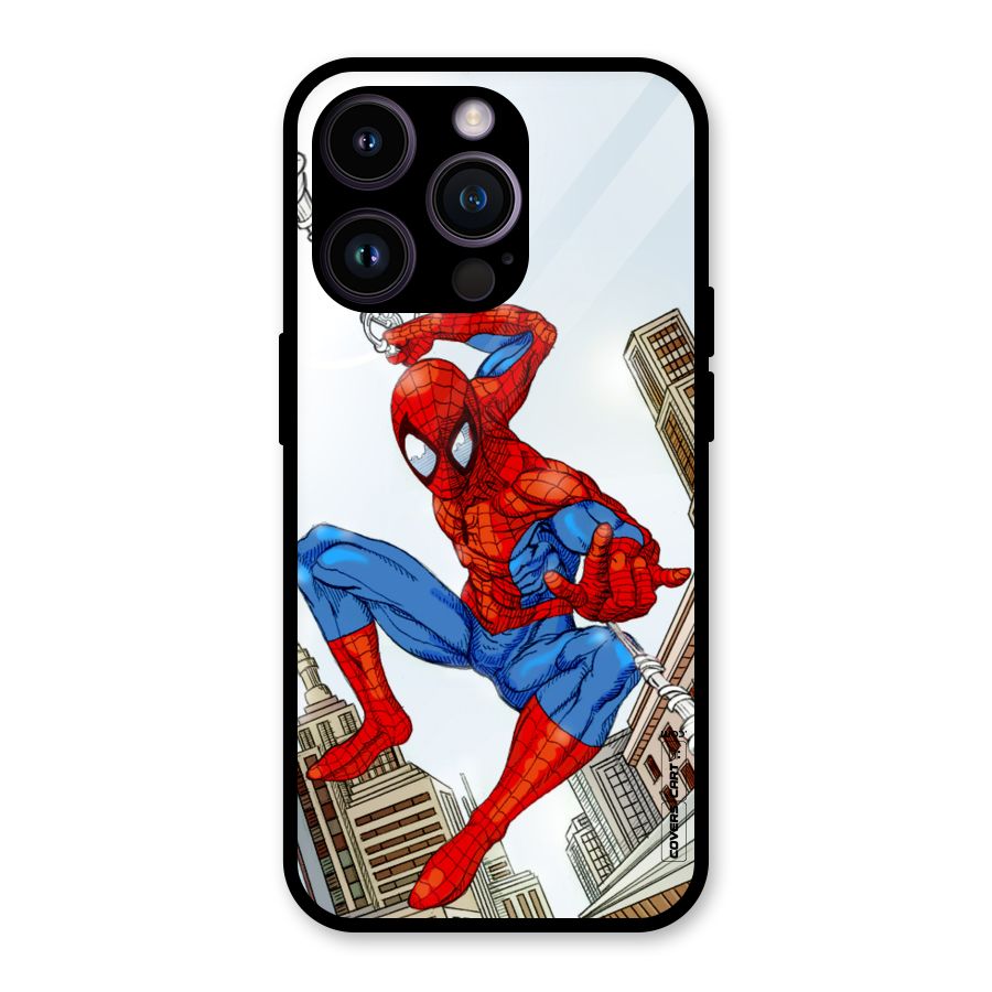 Comic Spider Man Glass Back Case for iPhone 14 Pro