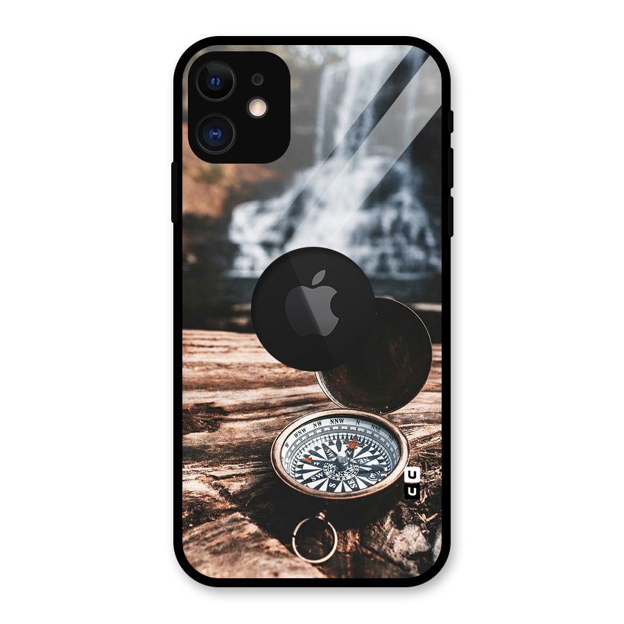 Compass Travel Glass Back Case for iPhone 11 Logo Cut