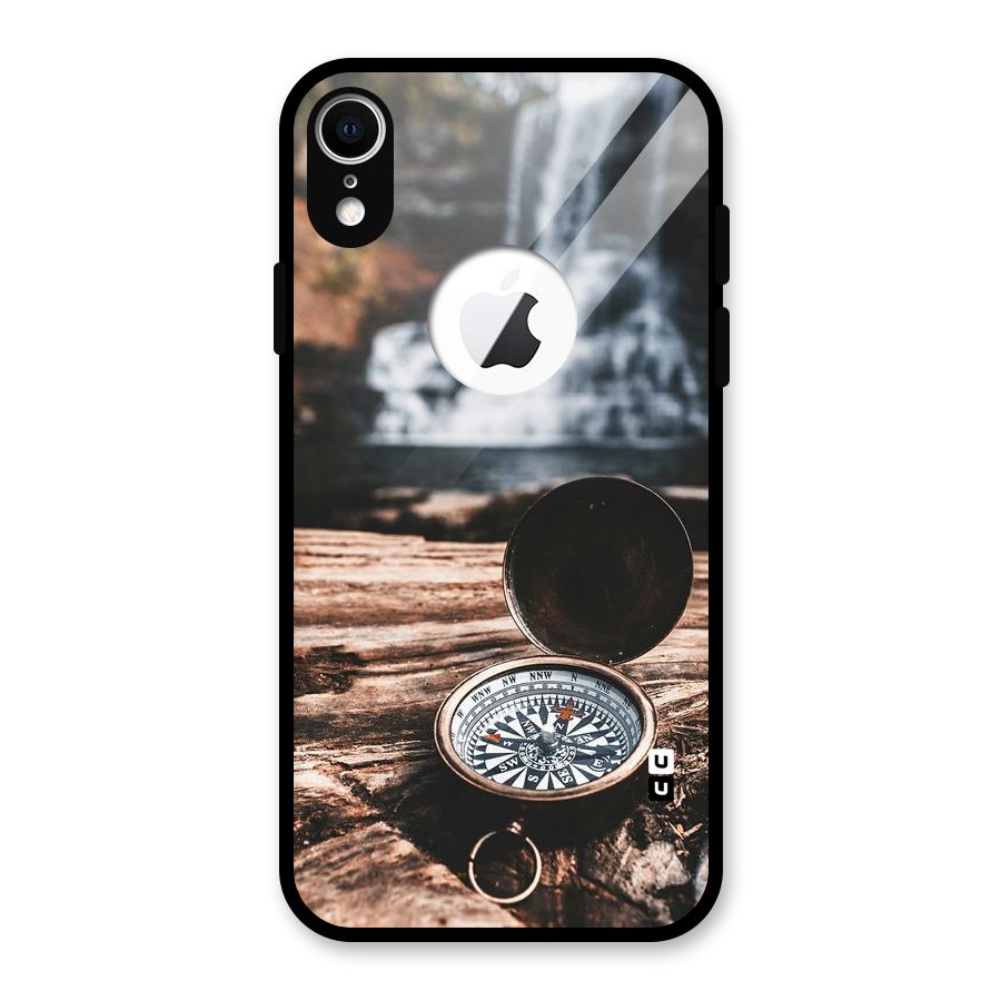 Compass Travel Glass Back Case for iPhone XR Logo Cut