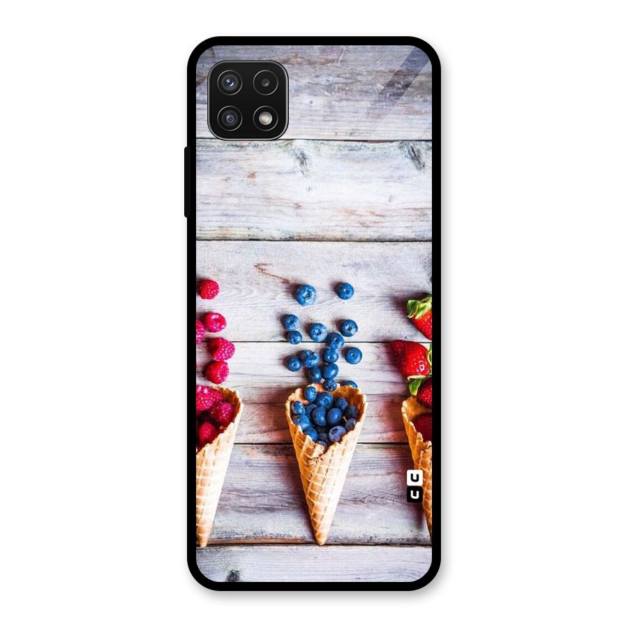 Cone Fruits Design Glass Back Case for Galaxy A22 5G