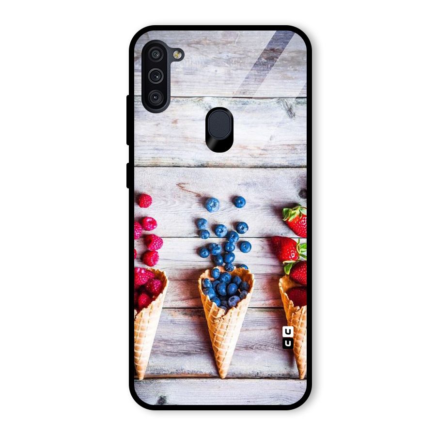 Cone Fruits Design Glass Back Case for Galaxy M11