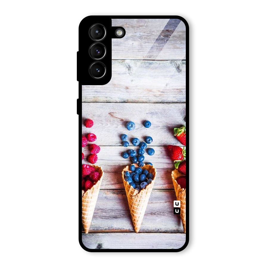 Cone Fruits Design Glass Back Case for Galaxy S21 Plus