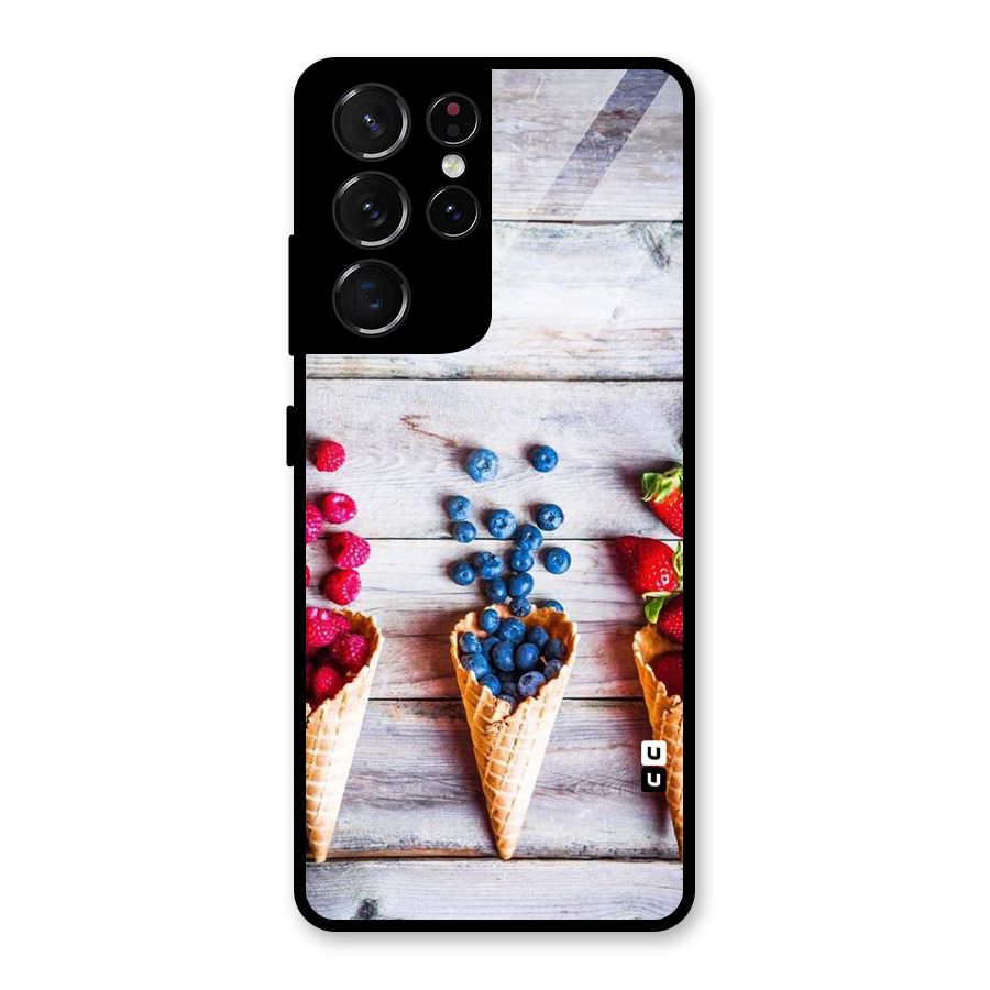 Cone Fruits Design Glass Back Case for Galaxy S21 Ultra 5G