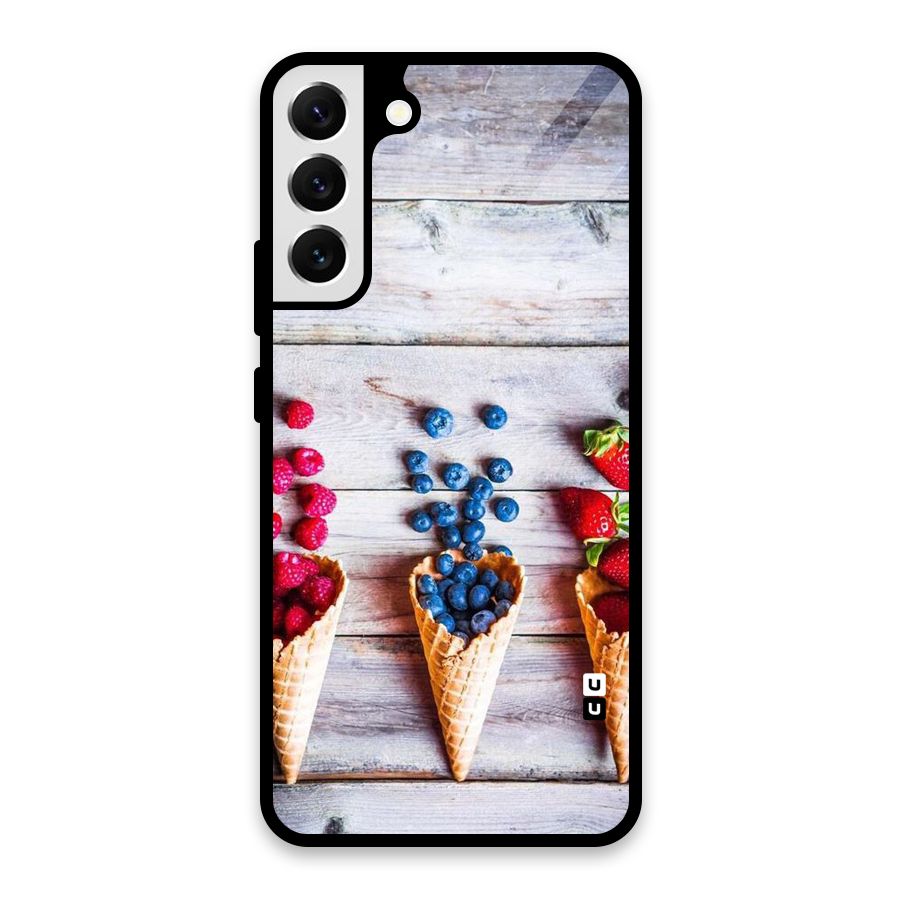 Cone Fruits Design Glass Back Case for Galaxy S22 Plus 5G