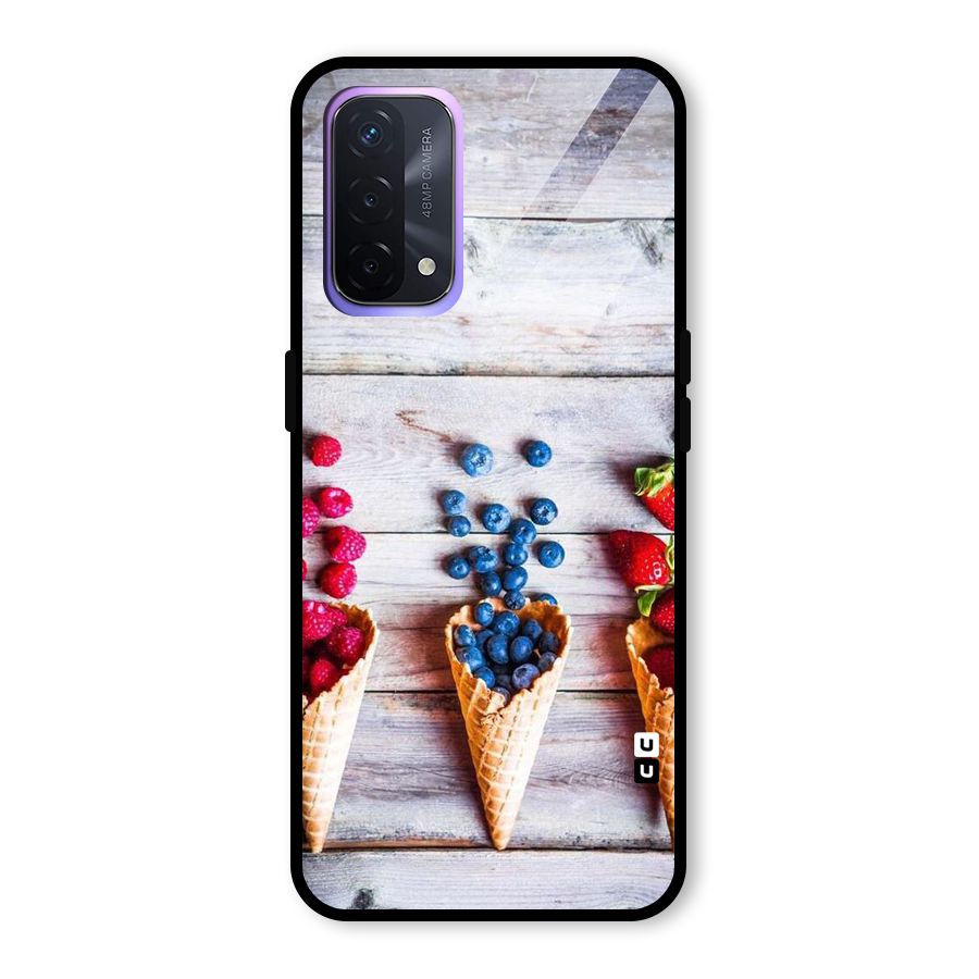 Cone Fruits Design Glass Back Case for Oppo A74 5G