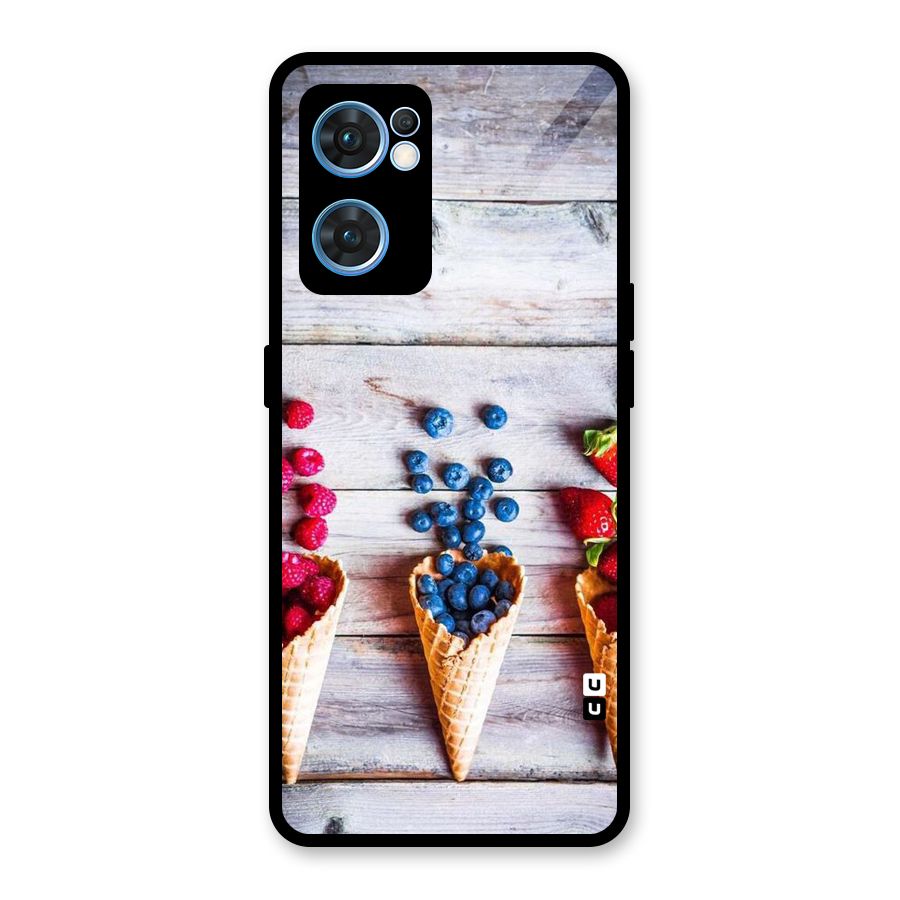 Cone Fruits Design Glass Back Case for Oppo Reno7 5G