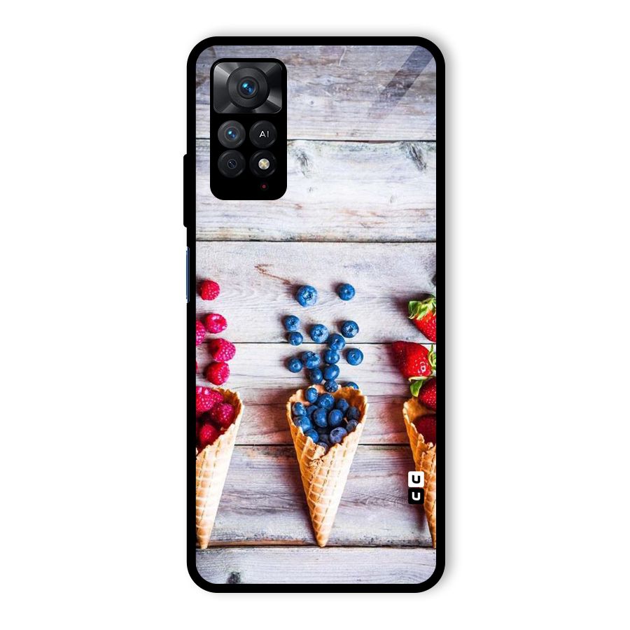 Cone Fruits Design Glass Back Case for Redmi Note 11 Pro