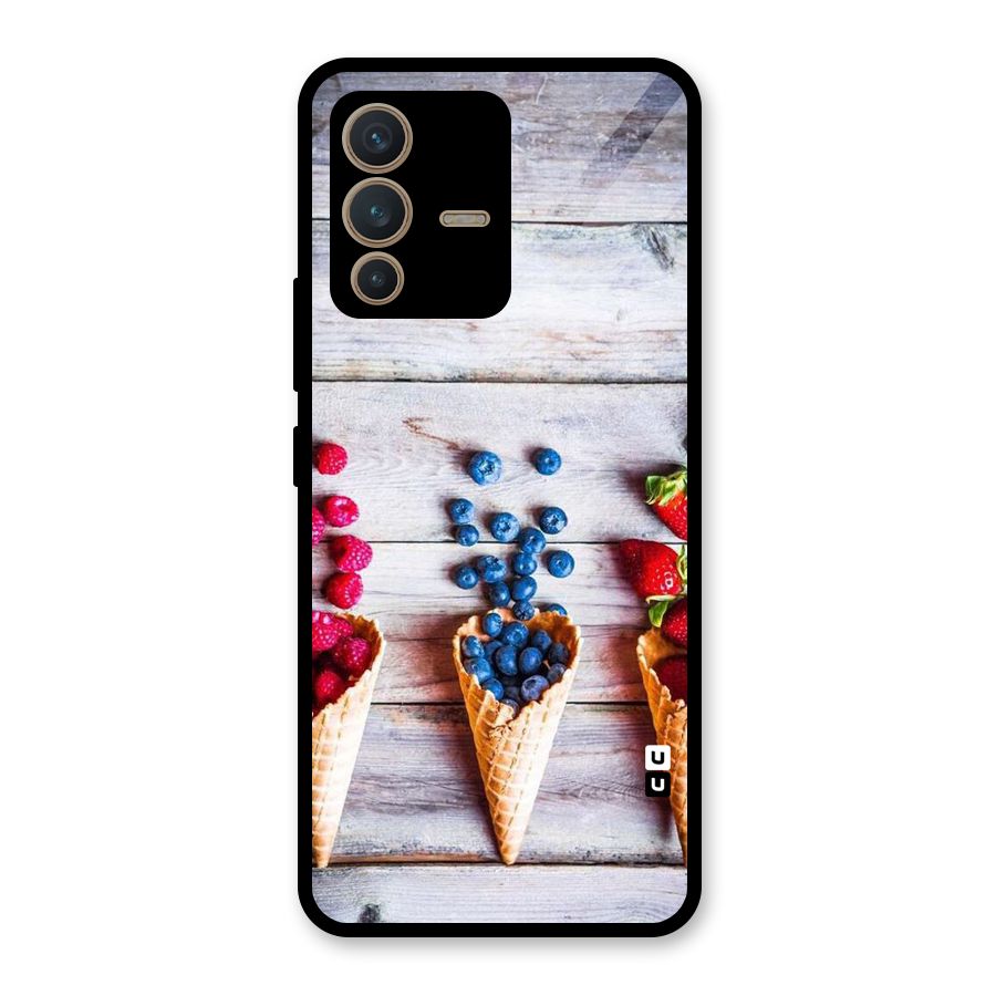 Cone Fruits Design Glass Back Case for Vivo V23 5G