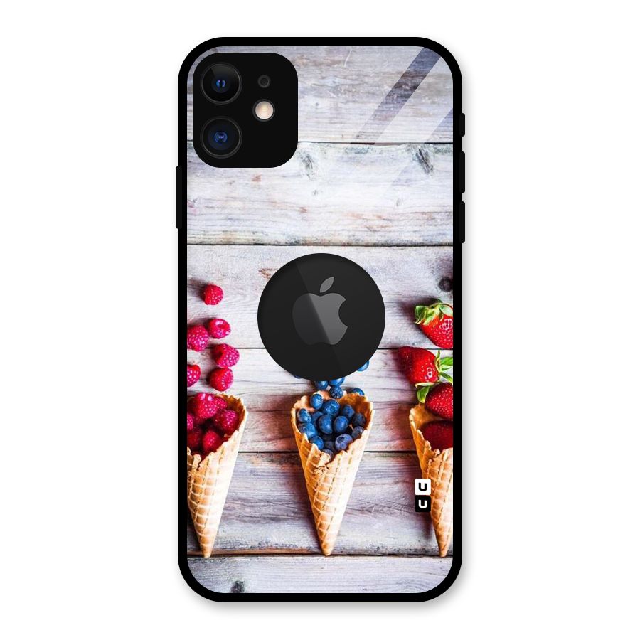 Cone Fruits Design Glass Back Case for iPhone 11 Logo Cut