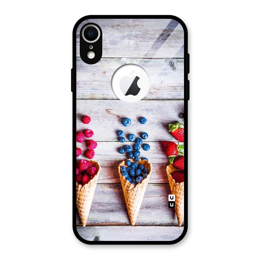 Cone Fruits Design Glass Back Case for iPhone XR Logo Cut