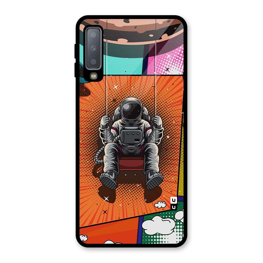 Cool Astraunaut Comic Swing Glass Back Case for Galaxy A7 (2018)