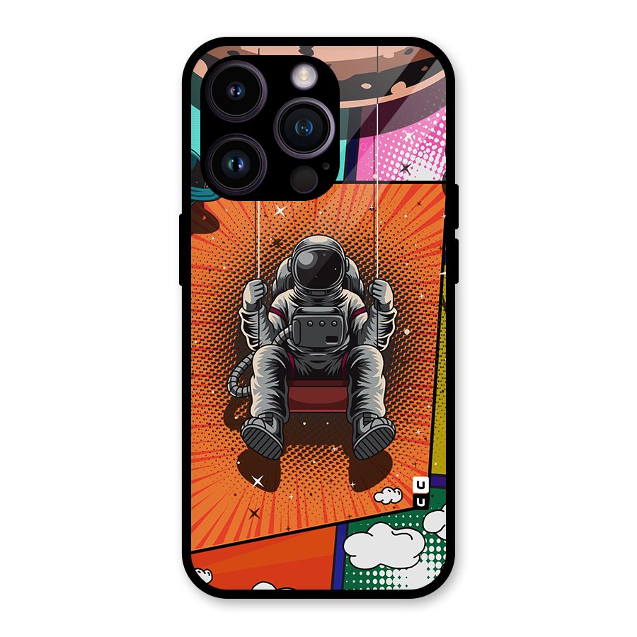 Cool Astraunaut Comic Swing Glass Back Case for iPhone 14 Pro
