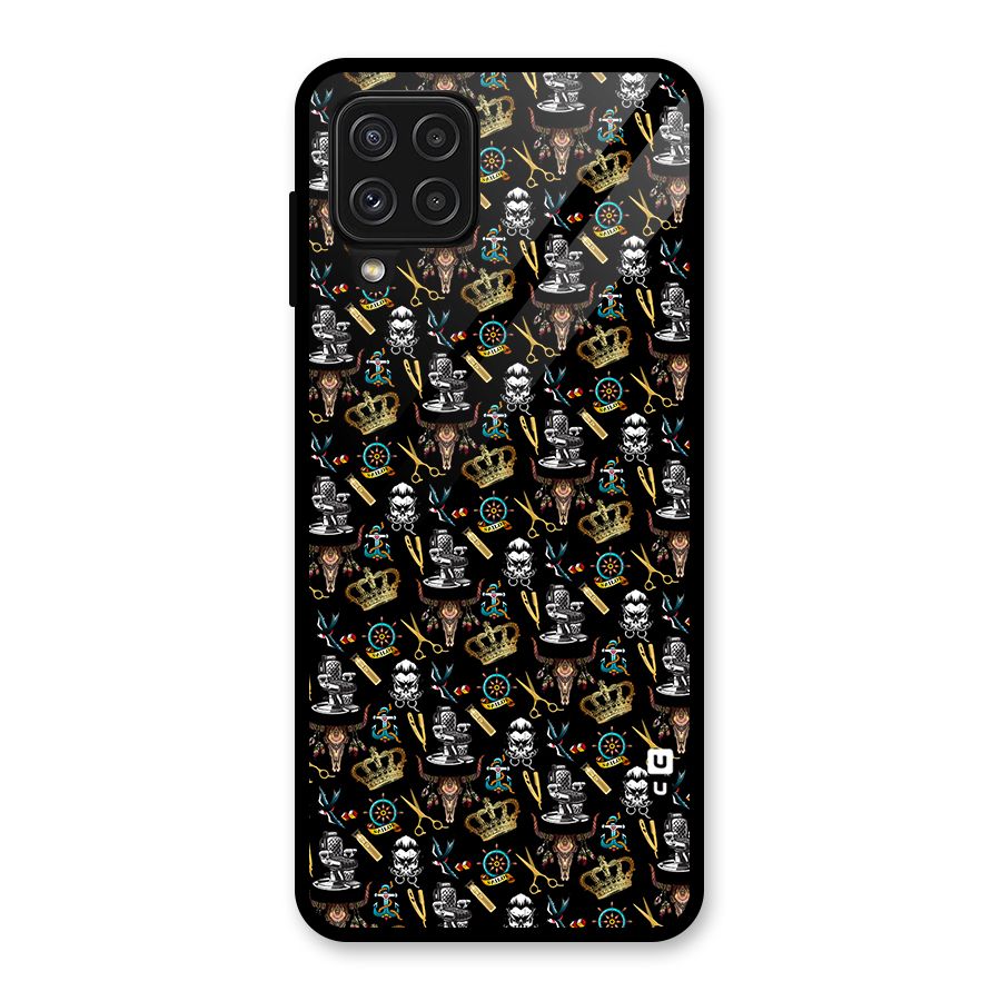 Cool Barber Pattern Glass Back Case for Galaxy A22 4G