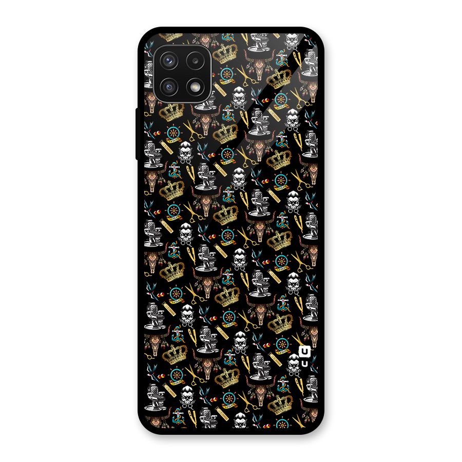 Cool Barber Pattern Glass Back Case for Galaxy A22 5G