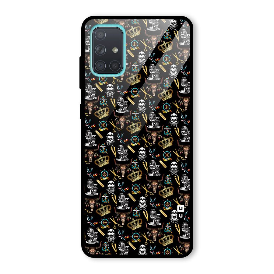 Cool Barber Pattern Glass Back Case for Galaxy A71