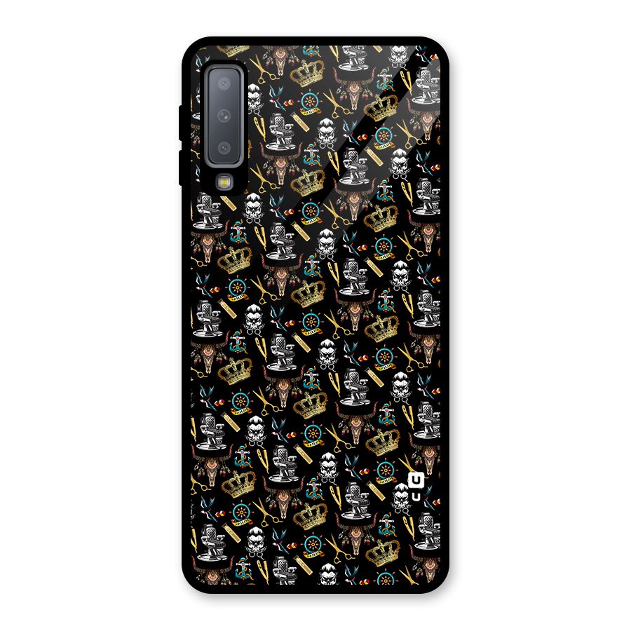 Cool Barber Pattern Glass Back Case for Galaxy A7 (2018)