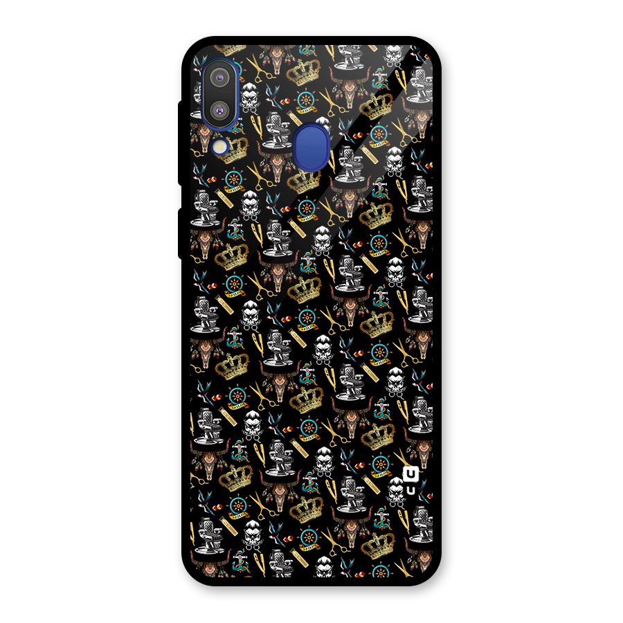 Cool Barber Pattern Glass Back Case for Galaxy M20