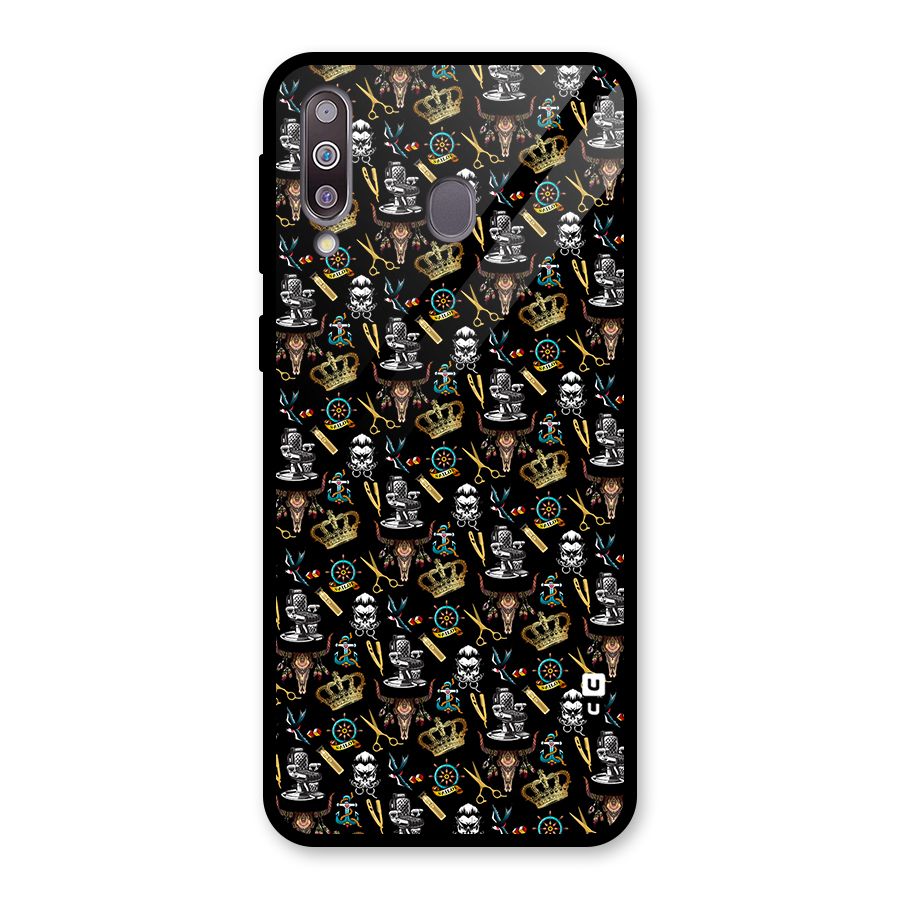 Cool Barber Pattern Glass Back Case for Galaxy M30