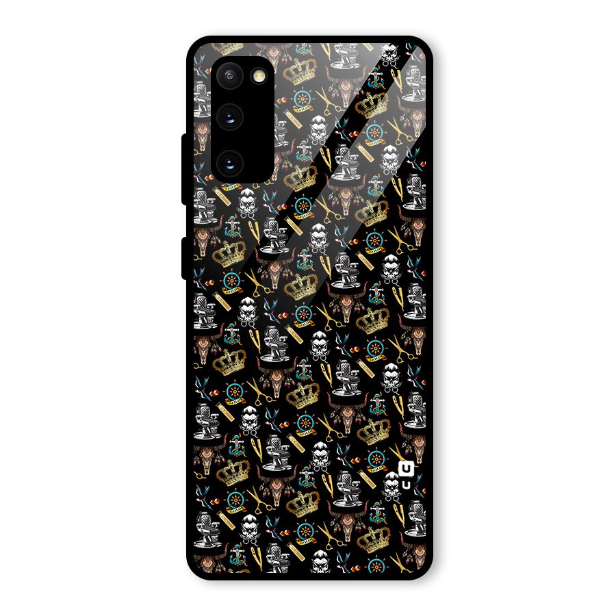 Cool Barber Pattern Glass Back Case for Galaxy S20 FE