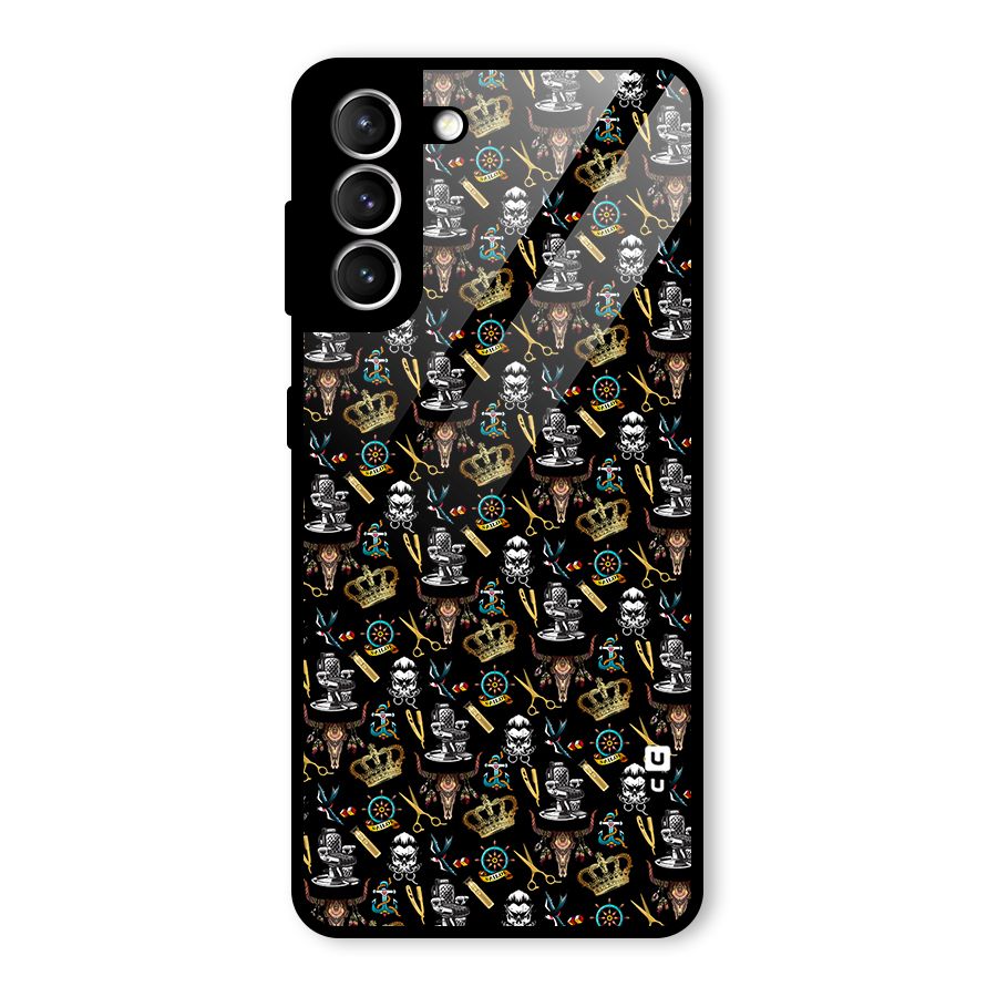 Cool Barber Pattern Glass Back Case for Galaxy S21 5G