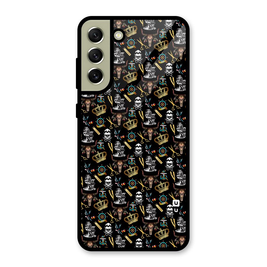 Cool Barber Pattern Glass Back Case for Galaxy S21 FE 5G